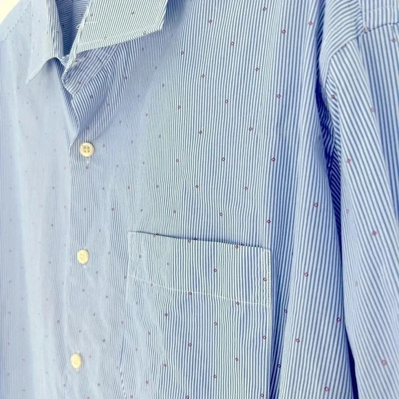 PETER MILLAR Men’s  Button Down Shirt Long Sleeve Striped Blue & White with Red - Picture 3 of 7